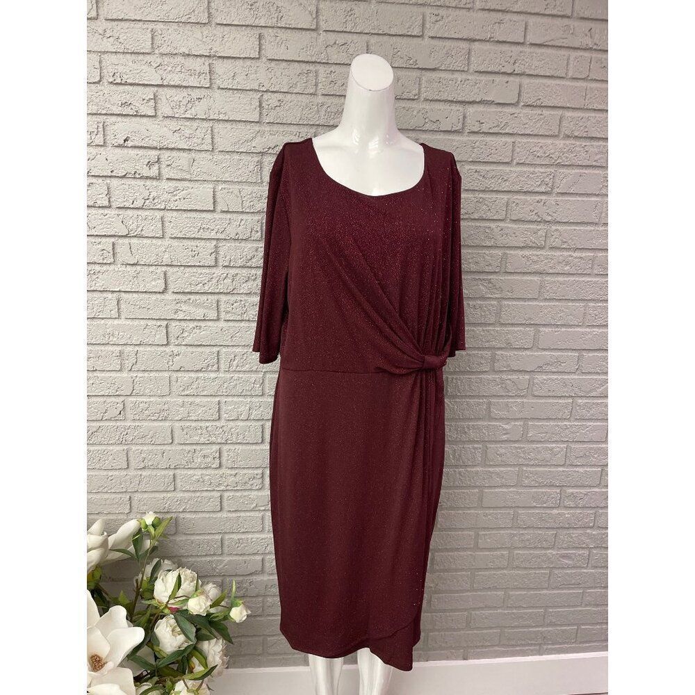 Alexa B Nites Women's Burgundy Sparkle Side Tie Shift Dress Size XL